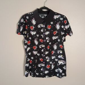 Hell Bunny Unicorn Rockabilly Shirt Black Rainbow & Star Pattern Size M NWT